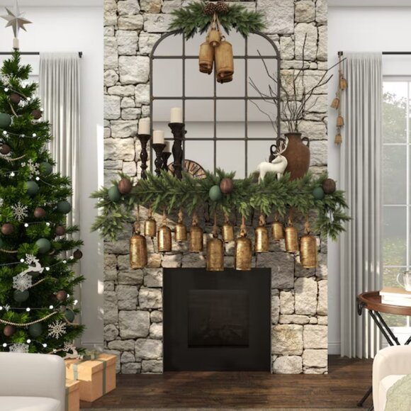 NIB Set of 12 Tibetan Inspired Cow Bells w Rope & Rod - Picture 1 of 7